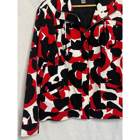 Chicos Victory Red Black White Abstract Jacket Size 3/XL Cotton Blend Boho flaw - Picture 3 of 16